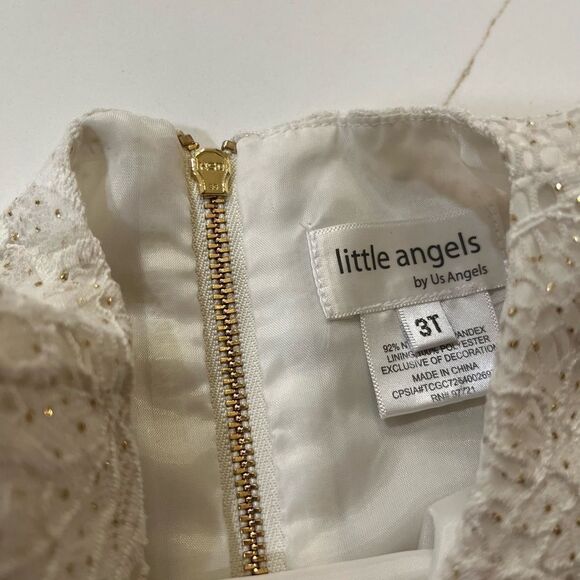 Little Angels Cream A-line Dress with Cuffed Long Sleeves - Picture 9 of 15